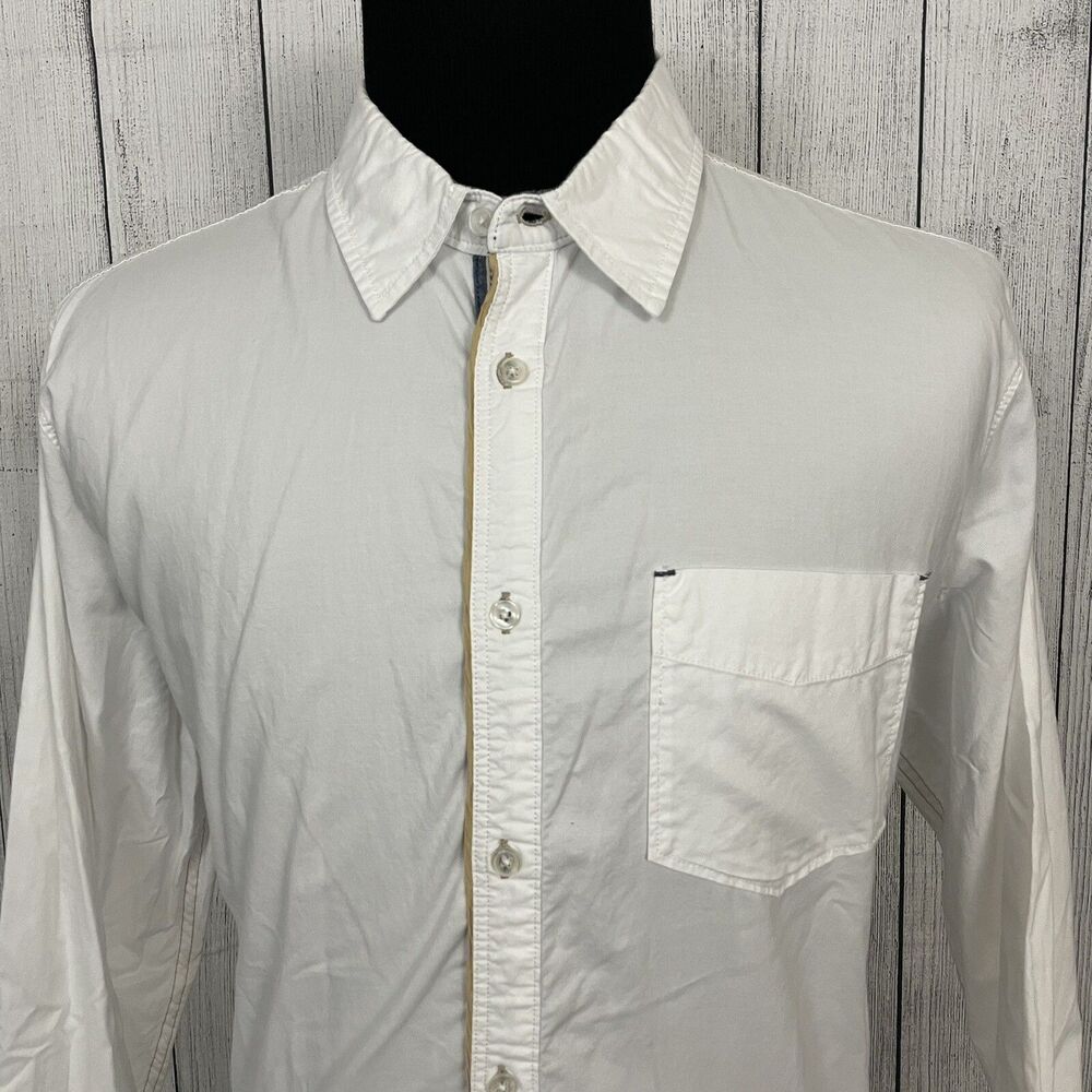 Carbon 2 Cobalt Men's Large White Contrast Cuff Long Sleeve Button-Front Shirt